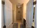 Bathroom with a standing shower, single sink vanity, and tile floors at 1638 Bess Town Rd, Bessemer City, NC 28016