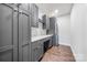 Well-organized laundry room with gray cabinetry, white countertops, and modern washer/dryer at 3288 Sherman Dr, Lancaster, SC 29720
