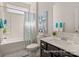 Modern bathroom featuring a bathtub/shower combination and dark vanity with a bright countertop at 167 Montgomery Pl # 728, Mount Gilead, NC 27306