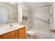 Well-lit bathroom featuring a single vanity and shower-tub combination with convenient grab bars at 340 Tradewinds Ln, York, SC 29745