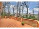 Wooden deck overlooking the backyard with trees and neighborhood views at 8000 Greencastle Dr, Charlotte, NC 28210