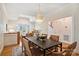 Dining area featuring a modern chandelier, natural light, and views into the living room at 8000 Greencastle Dr, Charlotte, NC 28210