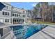 Gorgeous backyard showcasing a large pool, lush landscaping, and an inviting outdoor living space at 111 Kent Ct, Mooresville, NC 28117