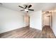Bright bedroom featuring wood-look flooring, neutral wall color, and a ceiling fan at 0 6Th Nw St, Hickory, NC 28601