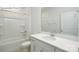 Pristine bathroom with a shower-tub combo, white vanity, and a large mirror at 2016 Skyhawk Dr, Lake Wylie, SC 29745