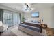Main bedroom boasts a ceiling fan and balcony access with sheer curtains at 2500 Cranbrook Ln # 5, Charlotte, NC 28207