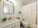 Bright bathroom featuring a tub shower, updated sink and modern mirror at 2900 Heathstead Pl # A, Charlotte, NC 28210