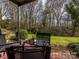 Cozy brick patio with outdoor seating, a glass-topped table, and a view of the yard at 2900 Heathstead Pl # A, Charlotte, NC 28210