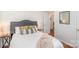 Bedroom with a gray upholstered headboard and hardwood floors at 5120 Silabert Ave, Charlotte, NC 28205