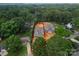 Aerial view showcasing new home construction bordered by mature trees, highlighting privacy and neighborhood setting at 2530 Elkwood Cir, Charlotte, NC 28205
