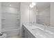 Bright full bathroom featuring double sinks, a shower-tub combo, and neutral paint at 4117 Walking Ridge Rd # 55, Charlotte, NC 28208