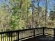 View from the dark wood deck showing trees, sky, and vegetation beyond the deck railing at 10550 Worsley Ln, Charlotte, NC 28269