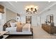 Serene primary bedroom with trey ceilings, contemporary light fixture, and neutral decor at 1056 Kinship Dr # 113, Lancaster, SC 29720