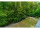 Overhead view of the backyard with a wooded area and cozy white Adirondack chairs at 2108 Clarion Dr, Fort Mill, SC 29707