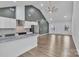 Large open-concept kitchen and living room featuring vaulted ceilings and an island with granite countertop at 2853 W Zion Church Rd, Shelby, NC 28150