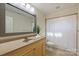 Bathroom featuring a large mirror, vanity sink, and a shower with curtain at 12724 Cliffcreek Dr, Huntersville, NC 28078