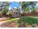 A charming backyard shed, with a cozy porch and surrounded by green grass, and a garden area at 1921 Kenilworth Ave, Charlotte, NC 28203