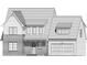 Detailed line drawing of a two-story home with brick, siding, a prominent gable, and an attached two-car garage at 4735 Elder Ave, Charlotte, NC 28205
