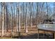 Backyard view showing deck with white railings overlooking mature trees and a swing at 11121 Timber Hill Ct, Charlotte, NC 28226