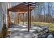 Spacious patio with a pergola, seating, and a serene view of the surrounding landscape at 15314 Logan Grove Rd, Charlotte, NC 28227