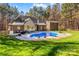 Spacious backyard featuring a pristine pool, patio, and lush green lawn perfect for outdoor enjoyment at 279 Farm Estates Dr, Rockwell, NC 28138