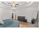 Bright and airy bedroom with ceiling fan, stylish furniture and decor at 279 Farm Estates Dr, Rockwell, NC 28138