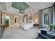 View of a large main bedroom featuring a tray ceiling, neutral walls and plush carpeting at 411 Belo Ct, Fort Mill, SC 29715