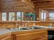 Close-up of a double basin kitchen sink with a stainless steel faucet at 5981 Johnson Rd, Lake Wylie, SC 29710