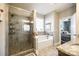Bathroom featuring glass shower, standalone tub, and tile backsplash at 1024 Mayapple Way, Belmont, NC 28012