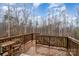 Wooden deck with railings and a view of the surrounding woods, great for outdoor relaxation and entertaining at 114 Tomahawk Dr, Mooresville, NC 28117