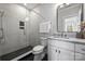 Bathroom featuring a sleek glass-enclosed shower, contemporary fixtures, and modern vanity at 5026 Ohm Ln, Charlotte, NC 28270