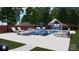 This luxurious pool includes a covered bar and grill area, with chairs, tables, and umbrellas surrounding the pool at 8034 Bay Pointe Dr, Denver, NC 28037