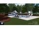 This luxurious pool includes a covered bar and grill area, with chairs, tables, and umbrellas surrounding the pool at 8034 Bay Pointe Dr, Denver, NC 28037
