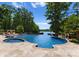 Backyard features a large swimming pool, lake view, a hot tub, and lush landscaping at 1220 Broadside Rd, York, SC 29745