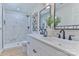 Modern bathroom featuring a double sink vanity and a large glass shower at 3617 12Th Street Ne Dr, Hickory, NC 28601