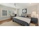 This stylish bedroom includes a desk, a bed with decorative pillows, and ample natural light at 830 Jefferson Dr, Charlotte, NC 28270