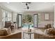 Living room features a piano and view of the backyard pool and patio at 830 Jefferson Dr, Charlotte, NC 28270