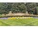 Landscaped entrance to the Overlook community with stone signage and colorful flowerbeds at 12702 Overlook Mountain Dr, Charlotte, NC 28216