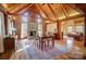 Spacious dining room with wood floors, wood beams, fireplace and abundant natural light at 2139 Peninsula Dr, Clover, SC 29710