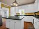 Well-lit kitchen with white cabinets, a central island, and view to the backyard at 528 Sherrill Ave, Lincolnton, NC 28092