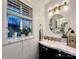 Bathroom featuring a window, mirror, and sink; decorated with plants and neutral colors at 9009 Cebu Ct, Fort Mill, SC 29708