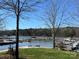 Inviting waterfront view showcasing a well-maintained lawn and access to a private boat dock at 103 Dogwood Cir, New London, NC 28127