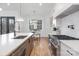 Well-lit kitchen boasting a large island, modern faucet, and stylish dining area at 144 Sardis Ln, Charlotte, NC 28270
