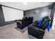 Home theater featuring comfortable leather recliners and a large projector screen for an immersive viewing experience at 1461 Forkhorn Dr, Monroe, NC 28110