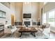 Cozy living room features a fireplace, soaring ceilings, and large windows at 2027 Gloucester St, Matthews, NC 28104