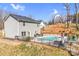Home exterior featuring backyard with pool, grill, retaining wall and seating areas at 247 Reese Wilson Rd, Belmont, NC 28012