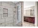 Modern bathroom featuring a glass shower with shower head and tile surround at 247 Reese Wilson Rd, Belmont, NC 28012