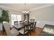 Dining room features a large window, a dark wood table and elegant chandelier at 4812 Campobello Dr, Monroe, NC 28110