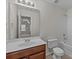 Bathroom features a single sink vanity and shower-tub combo at 5720 Parkstone Dr, Matthews, NC 28104