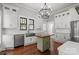 Stylish kitchen with stainless steel appliances, a center island with a wooden top, and white cabinetry at 85 Grove Nw Ave, Concord, NC 28025
